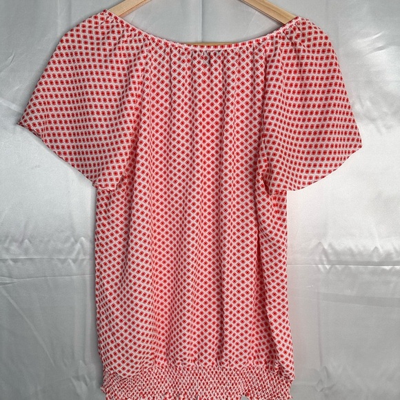 Sami & Jo Blouse Women Orange and White tie closure peasant top size Medium. - Picture 8 of 8